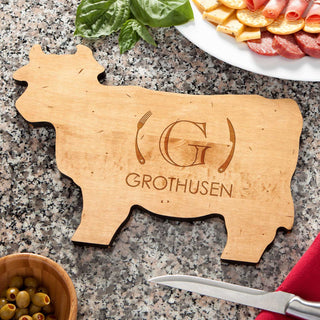 Fork & Knife Personalized Cow Cutting Board