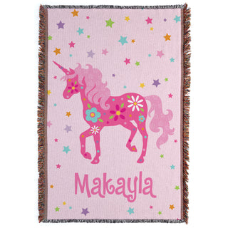 Pretty Unicorn Personalized Fringe Throw Blanket