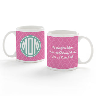 Monogram For Mom Personalized Pink and White Coffee Mug - 11 oz.