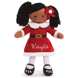 Personalized African American Rag Doll With Santa Dress