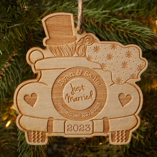 Just Married Personalized Wood Ornament