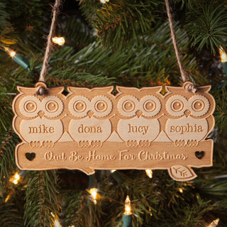 Owl Be Home For Christmas Personalized Wood Ornament--4 Owls