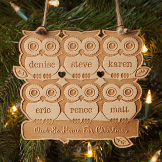Owl Be Home For Christmas Personalized Wood Ornament--6 Owls