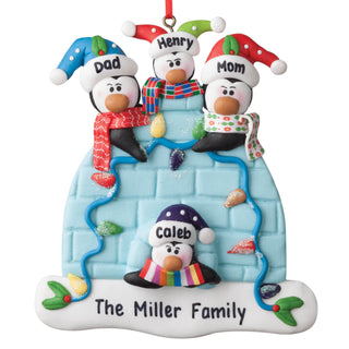 Personalized Penguin Family Of Four Igloo Ornament