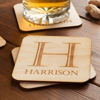 Initial and Name Set of 4 Personalized Wood Coasters