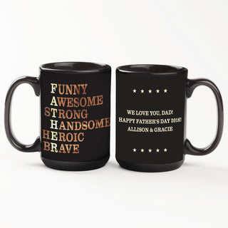 Father Acronym Personalized Black Coffee Mug - 15 oz.