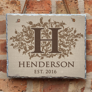 Floral Initial Personalized Wall Slate