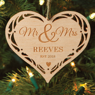 Mr. and Mrs. Personalized Wood Ornament