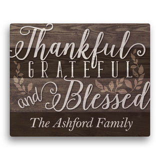 Thankful, Grateful and Blessed Personalized 16x20 Canvas