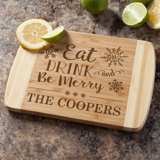 Eat, Drink and Be Merry Personalized Christmas Bamboo Cutting Board
