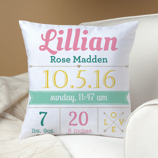 Baby Girl Personalized 14" Throw Pillow