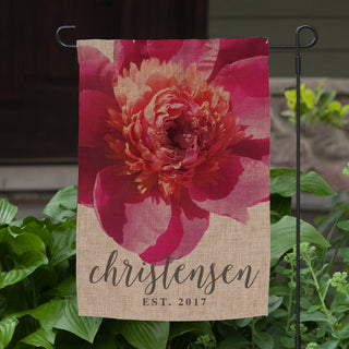 Personalized Peony Burlap Garden Flag
