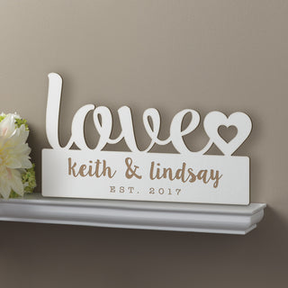 Our Love Personalized Antique White Wood Plaque