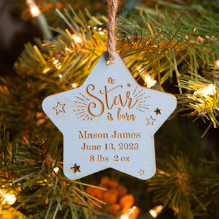 Baby Boy Personalized Blue Wood Ornament