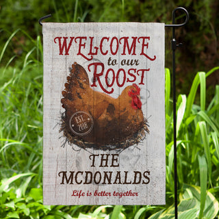 Welcome To Our Roost Personalized Garden Flag