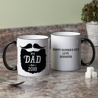 #1 DAD Beard White Coffee Mug with Black Rim and Handle-11oz