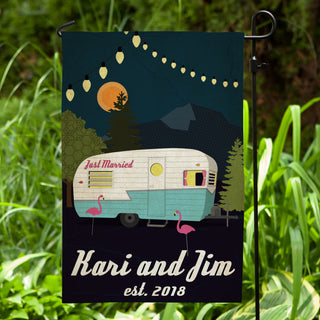 Just Married Personalized Camper Garden Flag