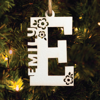 Personalized Girl White Wood Name and Initial Ornament
