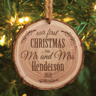 Our First Christmas As Mr. and Mrs. Personalized Bark Ornament