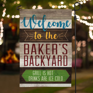 Hot Grill, Cold Drinks Personalized Garden Flag