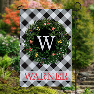 Gingham Wreath Personalized Garden Flag