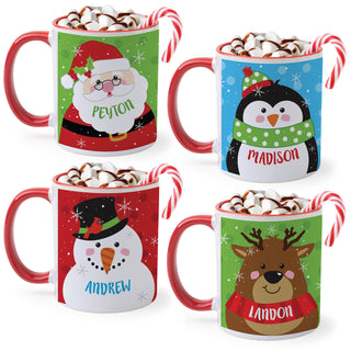 Christmas Characters Personalized Red Handle Coffee Mug - 11 oz.