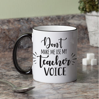 Personalized Teacher Voice White Coffee Mug with Black Rim and Handle-11oz