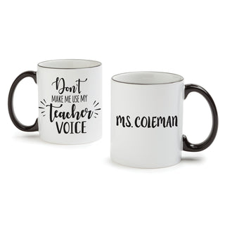 Personalized Teacher Voice White Coffee Mug with Black Rim and Handle-11oz