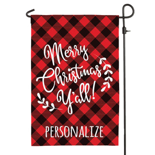 Merry Christmas Y'all Personalized Plaid Garden Flag