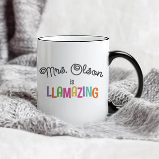 Llamazing White Coffee Mug with Black Rim and Handle-11oz