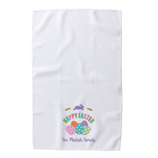 Colorful Hoppy Easter Personalized Waffle Tea Towel