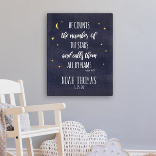 He Counts The Stars Personalized Blue 16x20 Canvas