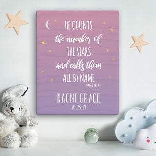 He Counts The Stars Personalized Purple 11x14 Canvas