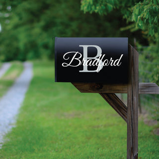 Gray Initial & White Name Personalized Mailbox Decal