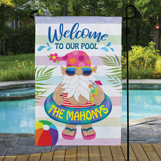 Welcome To Our Pool Floating Gnome Garden Flag