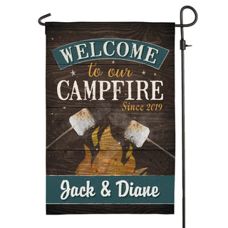 Welcome To Our Campfire Personalized Garden Flag With 2 Marshmallows