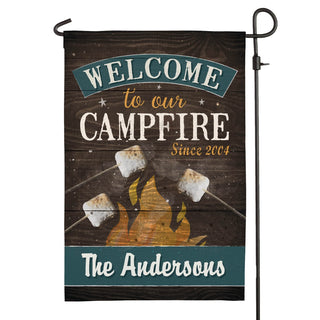 Welcome To Our Campfire Personalized Garden Flag With 3 Marshmallows