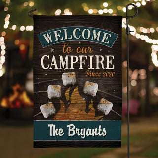 Welcome To Our Campfire Personalized Garden Flag With 5 Marshmallows