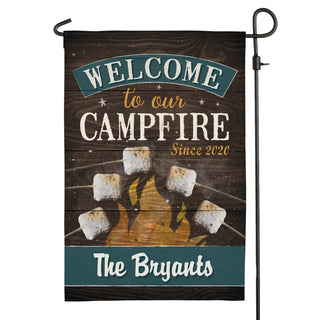 Welcome To Our Campfire Personalized Garden Flag With 5 Marshmallows