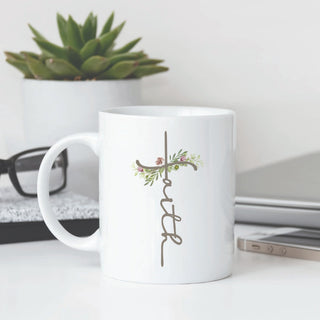 Faith Cross Personalized White Coffee Mug - 11 oz.