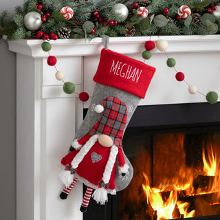 Plaid Gnome Personalized Stocking With Red Cuff