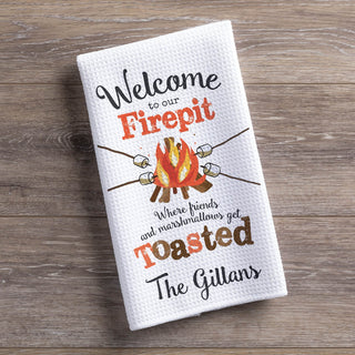 Welcome To Our Firepit Personalized Waffle Tea Towel