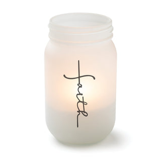 Faith Cross Frosted Glass Mason Jar Votive Holder