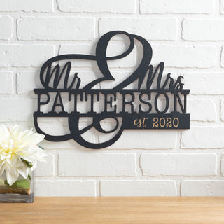 Mr. And Mrs. Ampersand Personalized Black Wood Plaque