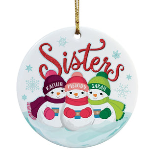 Three Snowmen Sisters Personalized Ceramic Ornament