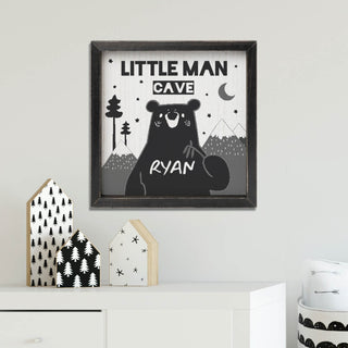 Little Man Cave Personalized Black Framed Wood Art