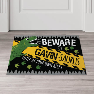 Beware Dino-Name Personalized Thin Doormat