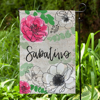 Springtime Stencil Flowers Personalized Garden Flag