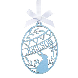 Light Blue Painted Personalized Wood Easter Egg