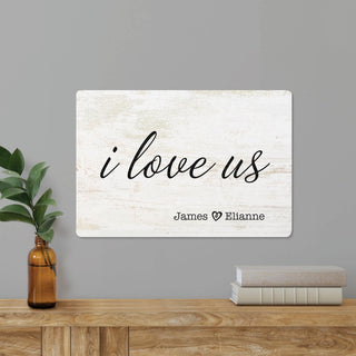 I Love Us Personalized 10x15 White Wood Wall Art